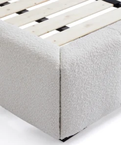 Alternative view of Cushy Boucle Fabric Bed – Contemporary Upholstered Platform Bed in Cream Bouclé with Padded Headboard