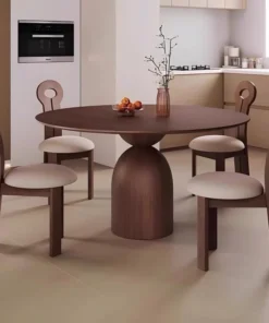 Alternative view of Marino Round Dining Table – Mid-Century Style Pedestal Table in Walnut Wood for Small Spaces