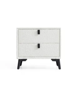 Cushy Boucle Fabric Nightstand – Soft-Touch Bedside Table with Drawer in Textured Bouclé Upholstery