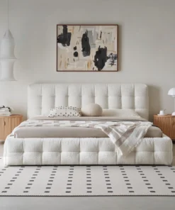 Alternative view of Cream Puff Boucle Bed Contemporary Upholstered Platform Bed Frame for Bedroom Comfort and Style