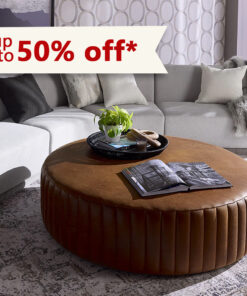 Divano Ottoman – Round Upholstered Ottoman in Cream Bouclé with Hidden Storage Function