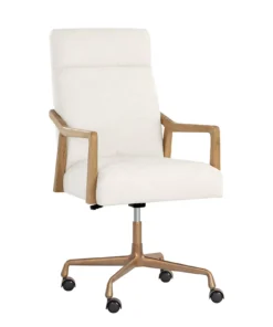 Collin Ergonomic Office Chair in Natural Wood Finish – Adjustable Swivel Task Chair with Cushioned Seat