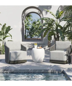 Alternative view of Allariz Swivel Armchair in Warm Grey Fabric – Modern Upholstered Lounge Chair with 360° Rotation