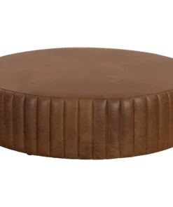 Alternative view of Divano Ottoman – Round Upholstered Ottoman in Cream Bouclé with Hidden Storage Function